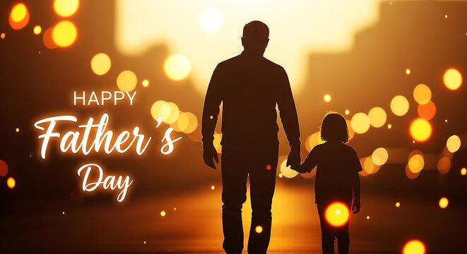Happy Father's Day banner with dad and daughter silhouette