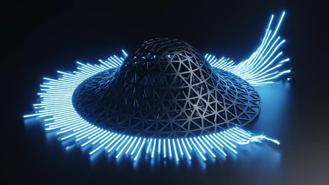 Geometric dome structure with glowing lines ideal for sleek commercial backgrounds and title sequences