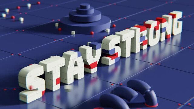 Stay strong 3d typography text intro title on blue grid background for motivation and resilience