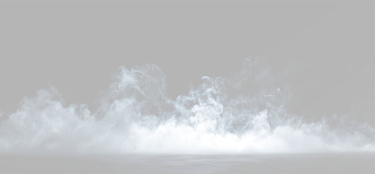 Realistic white smoke or thick fog on the ground isolated on light grey background