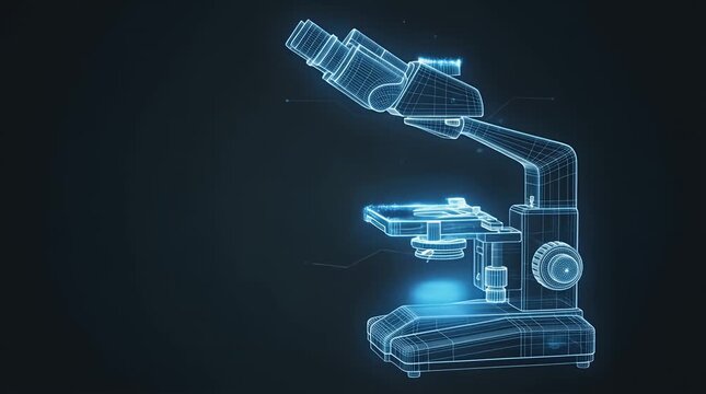 Futuristic Microscope Hologram Assembling with Glowing Details