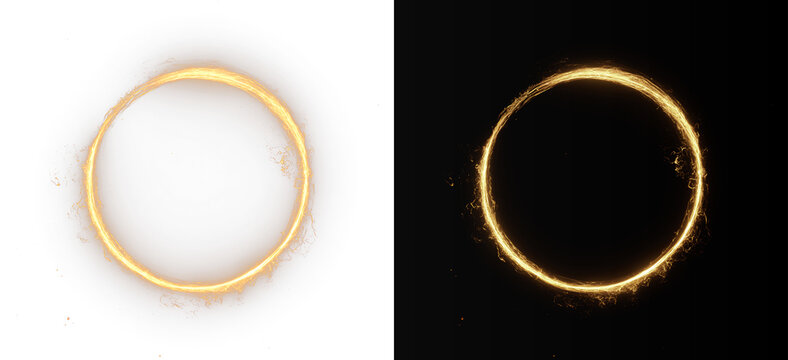 Blazing fire ring on white and black backgrounds