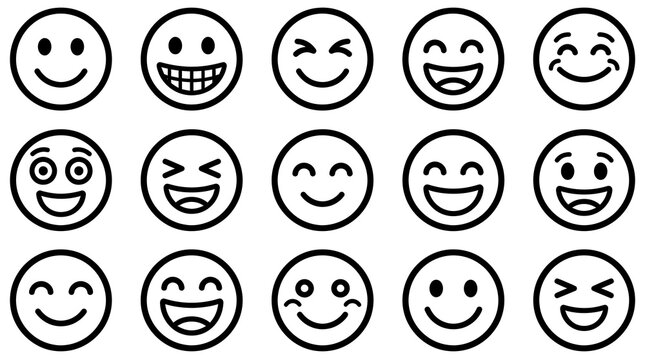 Collection of various smiley faces with different expressions.