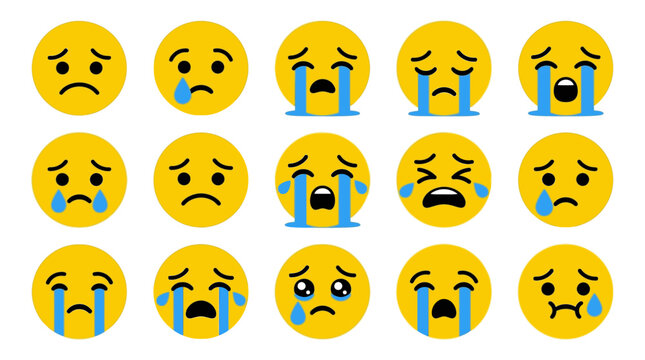 Collection of crying sad emojis with different expressions.