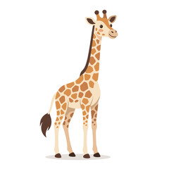 Obraz premium Cute Cartoon Giraffe Character Standing Isolated on White Background for Childrens Illustration and Design