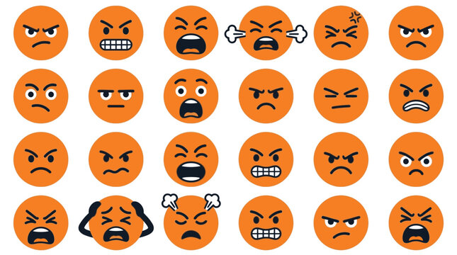 Collection of various angry orange emoticon faces.