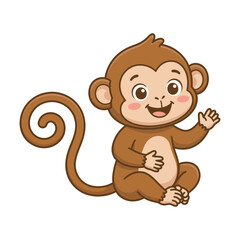Obraz premium Cute Cartoon Baby Monkey Waving Hand Friendly Character Mascot Illustration