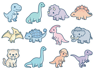 Cute Prehistoric Dinosaur Character Collection Set Cartoon Illustrations ©  Yassine DS