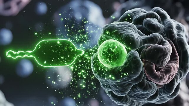 Microscopic view of virus and cell symbolizing conceptual art and dynamic energy