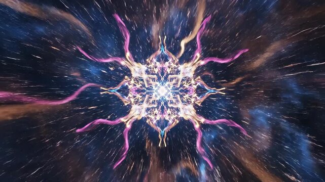 Abstract cosmic energy pattern with vibrant colors and intricate details, symbolizing universal connection and spiritual awakening.