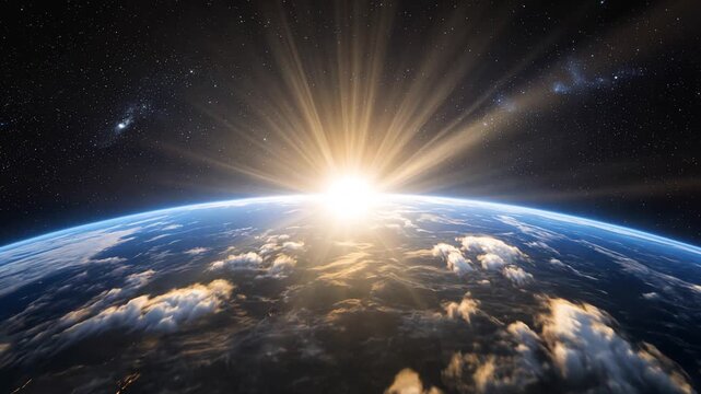 Vibrant future vision Earth illuminated by dynamic championship-style light beams, promoting global unity for WORLD ENVIRONMENT DAY and spirit of WORLD CUP 2026