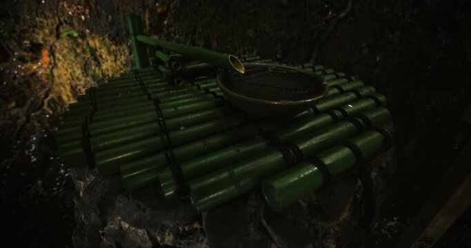 Beautiful bamboo fountain at night - closeup shot