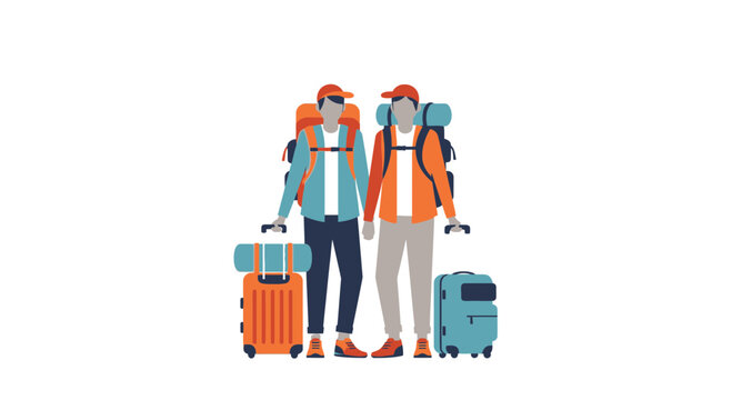 Two Backpackers with Luggage Ready for Adventure