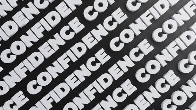 Confidence text typography intro title pattern in diagonal layout on dark background