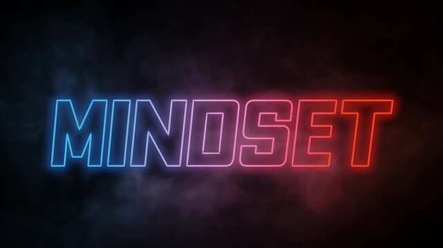 Neon mindset sign with colorful smoke background motivational concept and futuristic typography glow intro text title