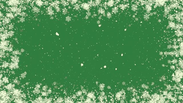 A green background with white spots and snow flakes green screen animated chromakey background illustration motion style figure expression cartoonish creative movement layers gesture