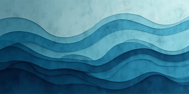 An abstract blue vector background features flowing wave lines and a curved gradient design, creating a fluid water pattern texture template for modern banner backdrops