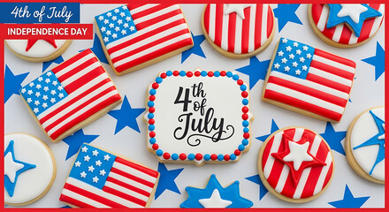 Fototapeta premium Fourth of July decorated sugar cookies with US flag designs