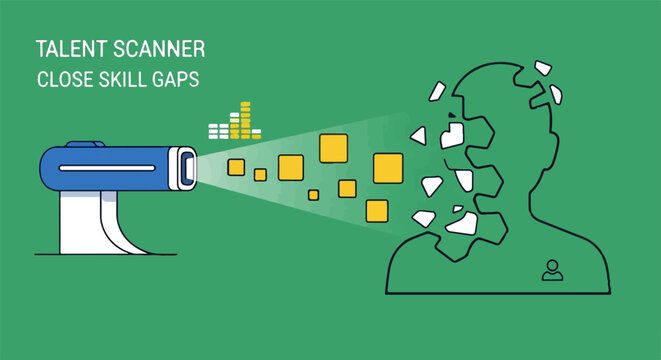 Talent scanner illustration closing skill gaps concept art.