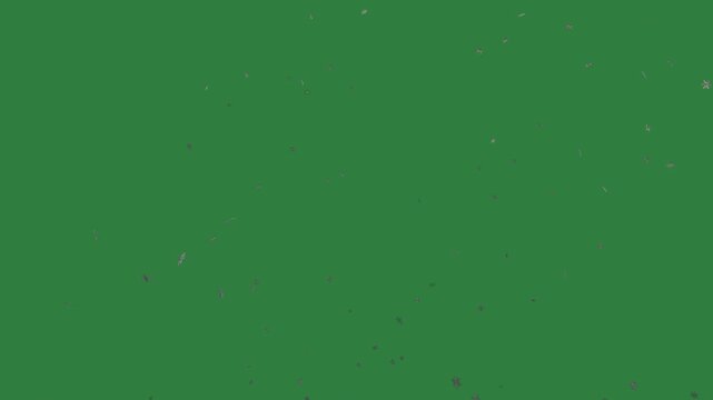 A green screen with white cloud in the middle and snow flakes on background bunch of fireworks lot small stars flowers it animated chromakey background composition emotion scene backgrounds