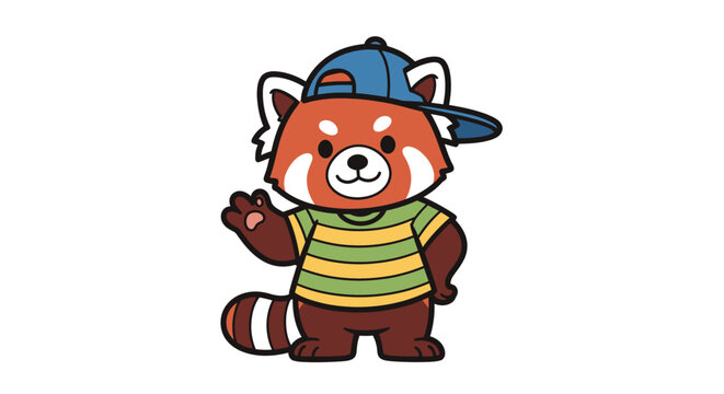 Cool red panda character wearing a backwards blue cap.