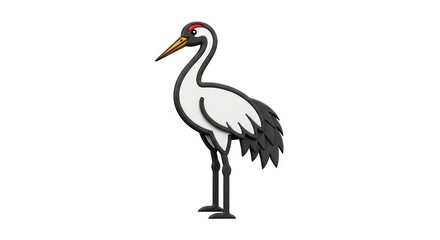 Fototapeta premium Red-crowned crane bird illustration in minimalist 3d style