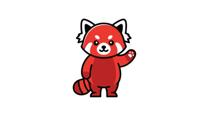 Naklejka premium Cute cartoon red panda standing and waving paw.