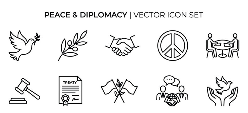 Peace and diplomacy icons set vector illustration