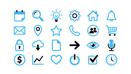 Fototapeta premium Modern app and web UI icon set with communication, settings, and navigation symbols.