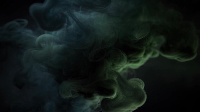 Abstract dark green and black smoke swirling patterns with mysterious atmospheric effects