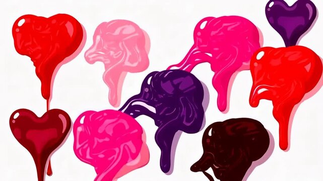 Colorful dripping hearts illustration with vibrant pink red and purple tones for love and romance themes