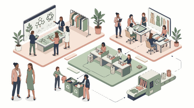 Sustainable Fashion Production Process with Technology and People.