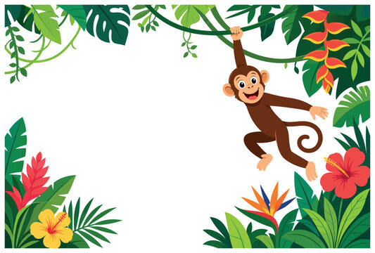 Monkey Hanging From Tree Branch.