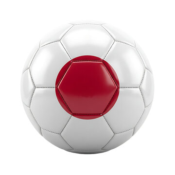 Realistic white soccer ball with Japan flag pattern, perfect for sports and national pride themes, isolated on transparent background.