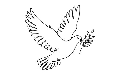 Obraz premium Continuous single line drawing of a flying dove carrying an olive branch for international peace day vector illustration design Peace Day