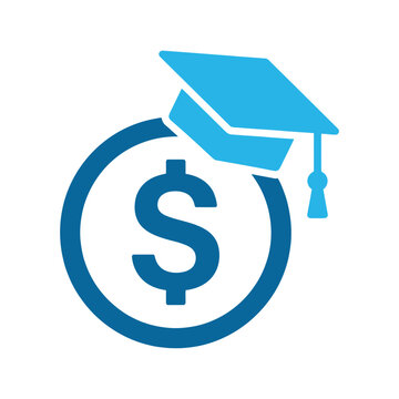Financial Education Concept Icon of a Dollar Sign Currency Symbol Topped with a Graduation Mortarboard Representing Tuition Costs, Student Loans, and Investment in Learning