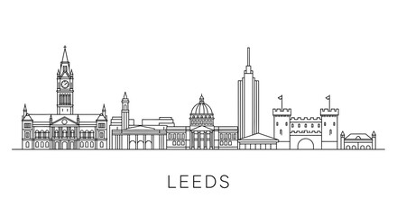 Fototapeta premium Minimalist Leeds City Skyline Line Art Vector Illustration