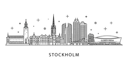 Naklejka premium Stockholm Sweden City Skyline Minimalist Line Art Illustration