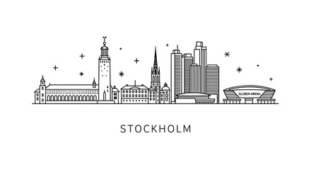 Obraz premium Stockholm Sweden City Skyline Minimalist Line Art Illustration