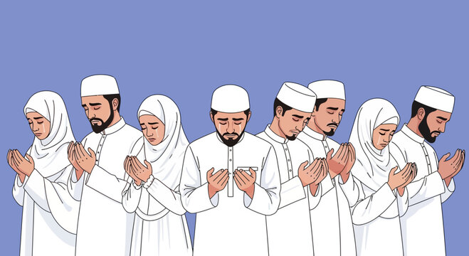 Muslim Group Praying and Crying in Grief Illustration