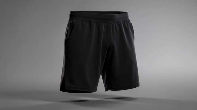 Black sports shorts isolated on gray background comfortable casual athletic wear for men and women