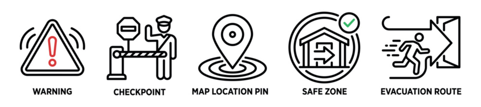 Emergency safety icons representing vital security measures