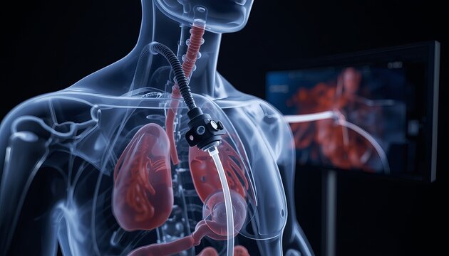 Medical Endoscopy Probe Inside Human Body Anatomy