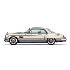 Naklejka premium Classic vintage car illustration, cream color coupe, isolated on white