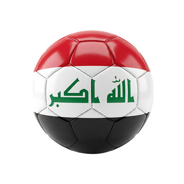 Iraq national flag football ball icon isolated on transparent background for sports championship graphic design world tournament soccer sphere rendering object.