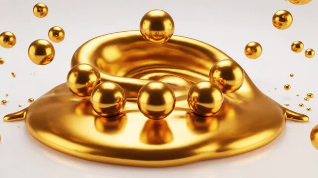 Streams of flowing golden liquid splashing onto a pristine white surface