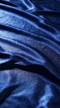 Close-up view of luxurious deep blue velvet fabric, showcasing its rich texture and elegant folds with subtle light reflections that create a captivating and sophisticated visual.