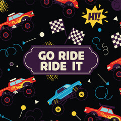 Monster truck seamless pattern for boys apparel and nursery decor © Heroesgod