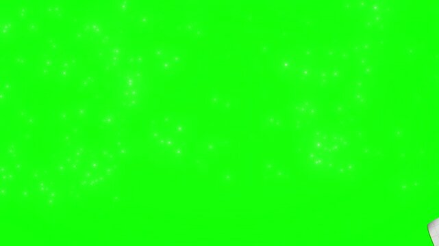 Graphic background displays a brilliant green canvas filled with subtle drifting particles that create a light and airy atmosphere suitable for professional motion graphics or video compositions.