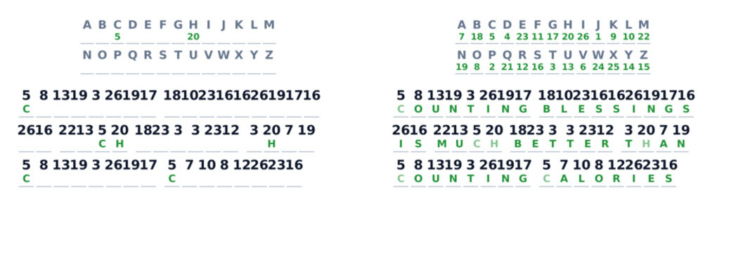 Secret code game with letters and numbers on a white background  